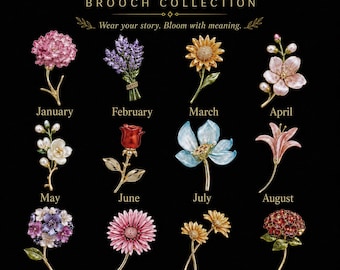 Geburtsmonat Blumen Brosche Kollektion, Gold Tone Floral Pin, personalisiertes Schmuck Geschenk
