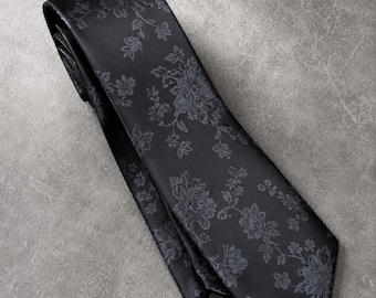 Conjunto de gravata jacquard floral preta, gravata masculina para casamento, lenço de bolso formal gótico