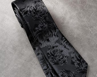 Bestickte schwarze Blumenkrawatte, Luxus-Jacquardkrawatte für Herren, Gothic Rose-Hochzeitskrawatte, formelle Anzugkrawatte, Trauzeugen Bestes Geschenk, Abschlussball-Krawatte für Ihn
