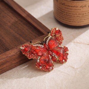 Red Crystal Butterfly Brooch, Vintage Style Victorian Pin, Ruby Red Winged Insect Jewelry, Statement Brooch for Women, Handmade Gift for Her