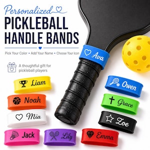 Gepersonaliseerde naamring voor pickleball racket, siliconen gripring met eigen naam en icoon, racketaccessoire cadeau voor spelers, tennis & badminton