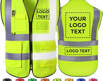 Chaleco de seguridad personalizado, chaleco reflectante de alta visibilidad para trabajo corporativo con logotipo, nombre y texto para hombres y mujeres, ropa de trabajo para la construcción (venta al por mayor).