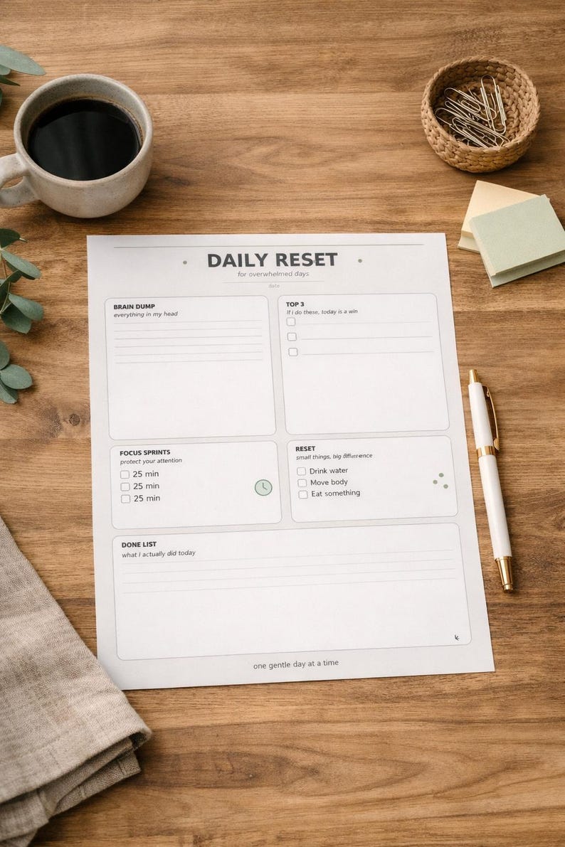 ADHD Daily Reset Planner | Minimalist Focus & Productivity Printable ...