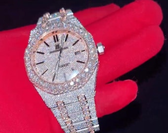 41 mm Herren handgefertigte Iced Out zweifarbige VVS Diamant Edelstahl Uhr
