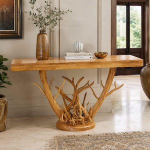 Organic Root Base Dining Table, Branch Console Table, Solid Wood Sculptural Furniture, Rustic Modern Decor, Live Edge Style