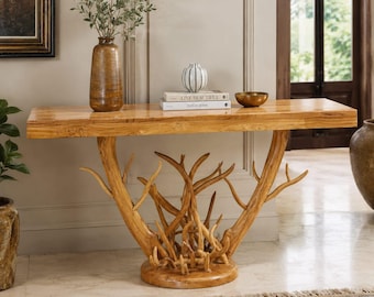 Organic Root Base Dining Table, Branch Console Table, Solid Wood Sculptural Furniture, Rustic Modern Decor, Live Edge Style