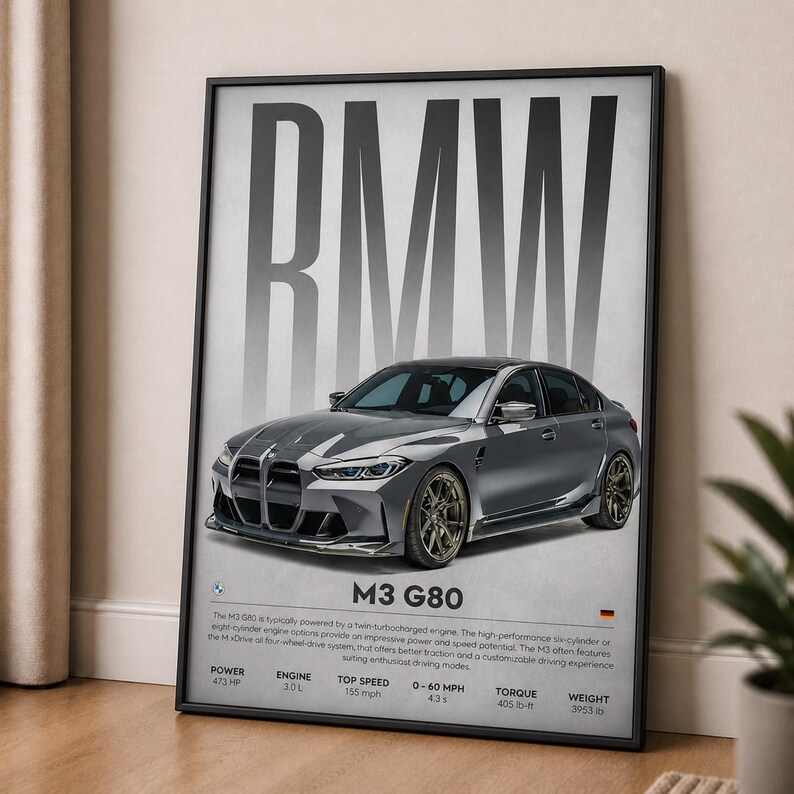 BMW M3 G80 Poster, Sports Car Wall Art Print, Garage Decor, Gift for ...