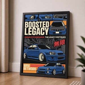 JDM Car Poster, Blue WRX Wall Art, Racing Garage Decor, Turbo Street Print