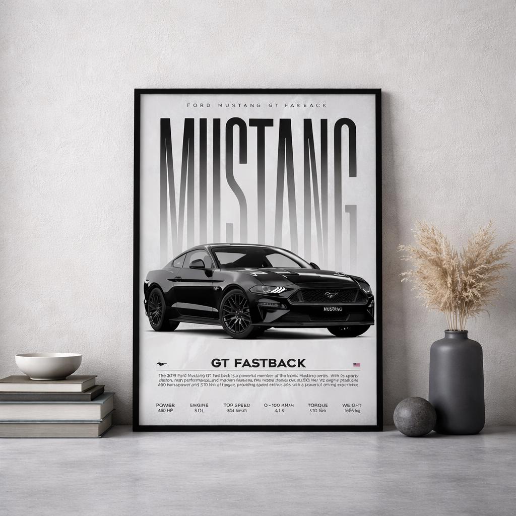 Ford Mustang Poster GT Fastback Wall Art Car Print Minimalist ...