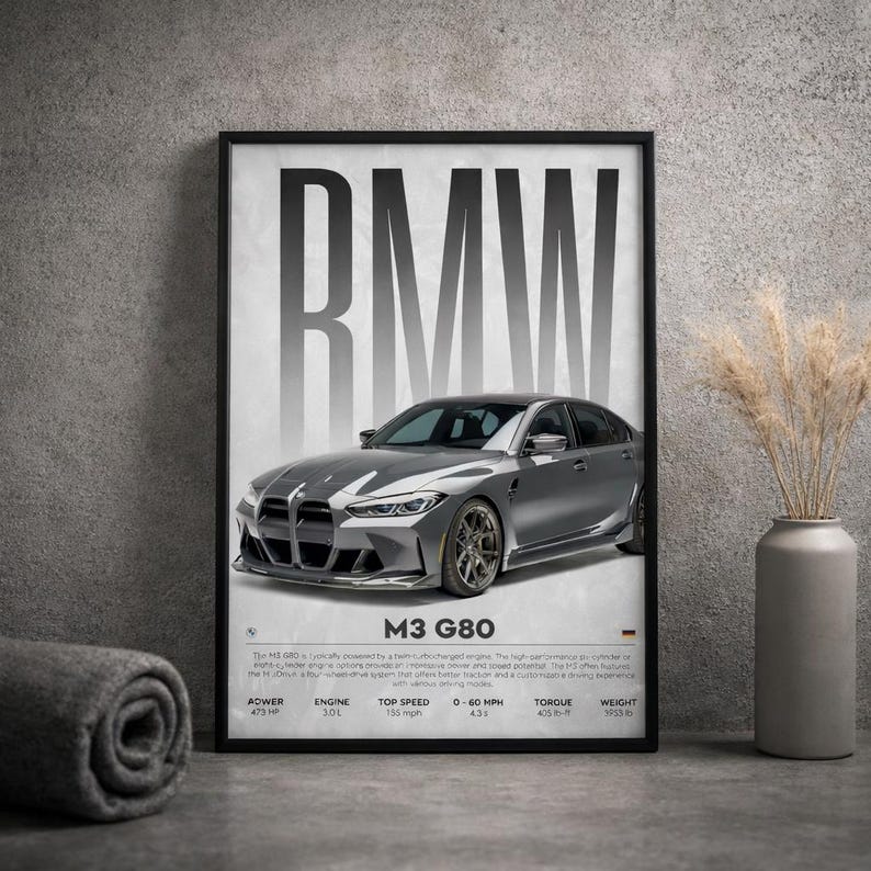 BMW M3 G80 Poster, Sports Car Wall Art Print, Garage Decor, Gift for ...