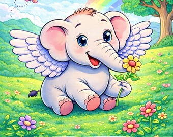 Libro para colorear de elefantes, páginas con la historia del bebé elefante, PDF/PNG imprimible (descarga instantánea)