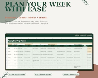Meal Prep Planner for Google Sheets: Recipe Organizer, Grocery List & Batch Cooking
