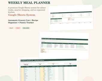 Weekly Meal Planner Google Sheets | Automatic Grocery List, Recipe Organizer & Pantry Tracker