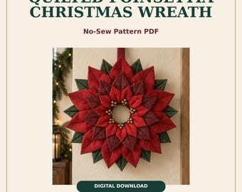 Quilted Poinsettia Wreath Pattern PDF | No-Sew Folded Fabric Christmas Wreath Tutorial | Printable Holiday Craft