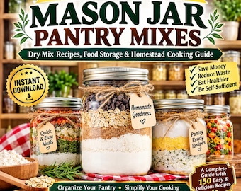 150 Homemade Mason Jar Pantry Mixes | Dry Mix Recipes Cookbook | Food Storage | Homestead Cooking | Digital Download PDF