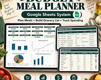 Budget Meal Planner Google Sheets | Weekly Family Dinner, Grocery List, Cost Tracking (Digital Download)