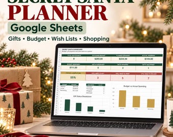 Secret Santa Planner Google Sheets | Christmas Gift Exchange Tracker, Gift Budget & Holiday Organizer