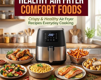 Libro de recetas saludables para freidora de aire / Más de 50 recetas fáciles para freidora de aire / Desayunos, pollo, aperitivos, postres y comidas familiares / Descarga digital