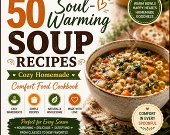 50 Soul-Warming Soup Recipes Cookbook | Easy Homemade Soup Recipes PDF | Comfort Food Recipe Book | Healthy Family Meals | Digital Download