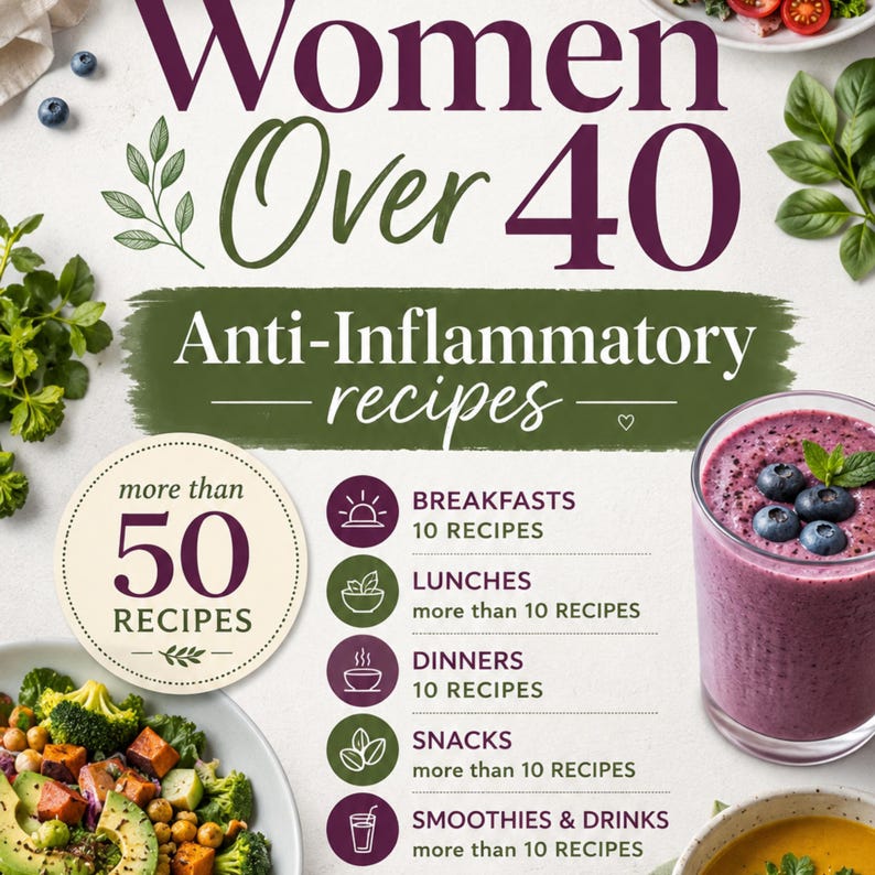 Libro de cocina antiinflamatoria para mujeres mayores de 40 años / Recetas para el equilibrio hormonal para mayores de 50 (Descarga digital) imagen 2
