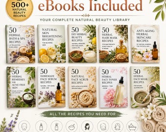 Herbal Beauty Bundle 10 eBooks, 500+ DIY Skincare Recipes, Face Mask Serum Toner Hair Mask Anti-Aging Acne Spa, Natural Beauty PDF Download