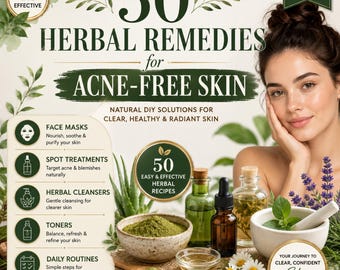 50 Herbal Remedies for Acne-Free Skin | Natural DIY Skincare eBook (Instant Download PDF)