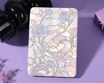 Custodia per e-reader personalizzata con motivo floreale in vetro, cinturino e retro trasparente, compatibile con Kindle 8/10/11/12th Colorsoft, Paperwhite 10/11/12th, Kobo Libra/Clara