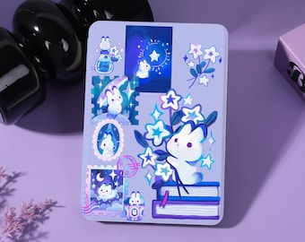 Gepersonaliseerde e-readerhoes met konijnstempel, riem en doorzichtige achterkant Past op Kindle 8/10/11/12e Colorsoft, Paperwhite 10/11/12e, Kobo Libra/Clara