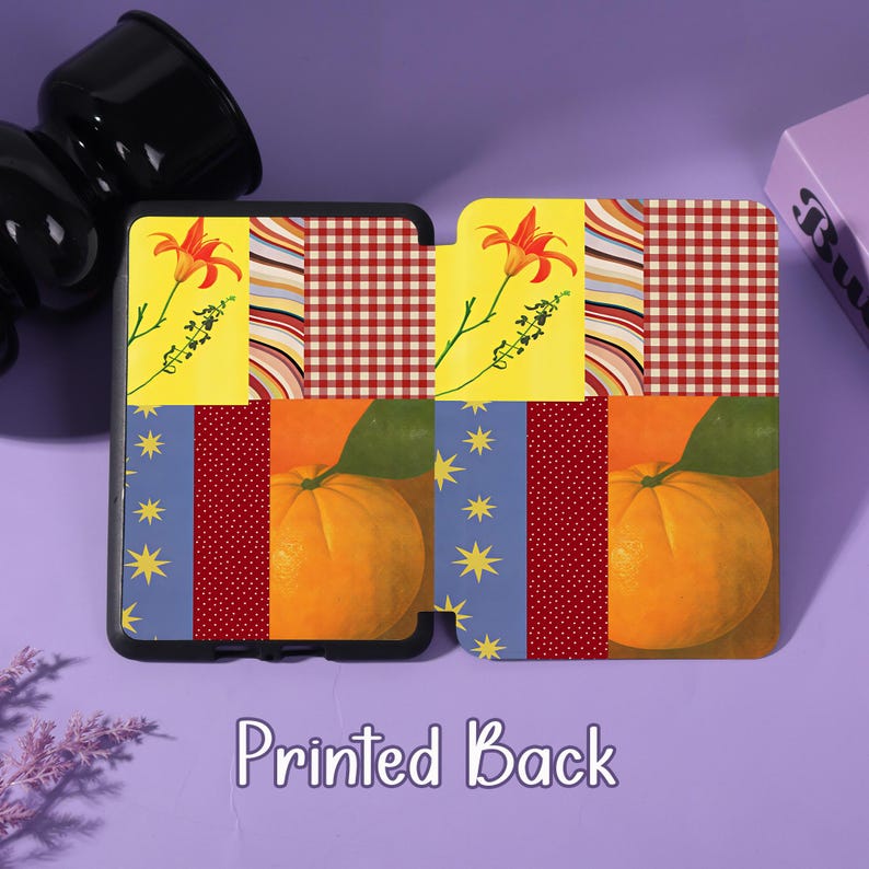 Patchwork Orange Personalisierte E-Reader Hülle mit Strap&Clara Rückseite Passend für Kindle 8/10/11/12 th, Colorsoft, Paperwhite 10/11/12th, Kobo Libra/Clara Bild 3
