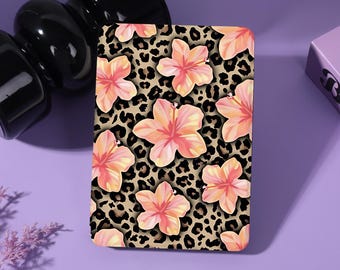 Leopard Hibiscus Personalized E-Reader Case with Strap&Clear Back Fits Kindle8/10/11/12th Colorsoft,Paperwhite 10/11/12th,Kobo Libra/Clara