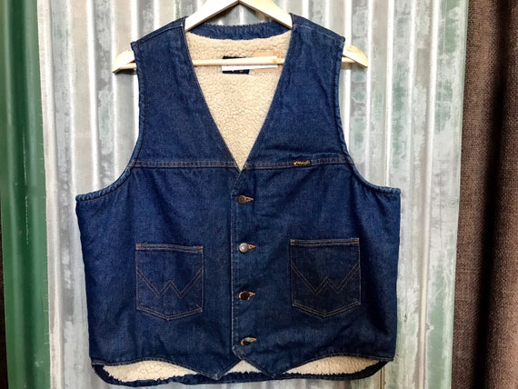 Vintage Wrangler Denim Vest Shearling Sz XL - OOAK