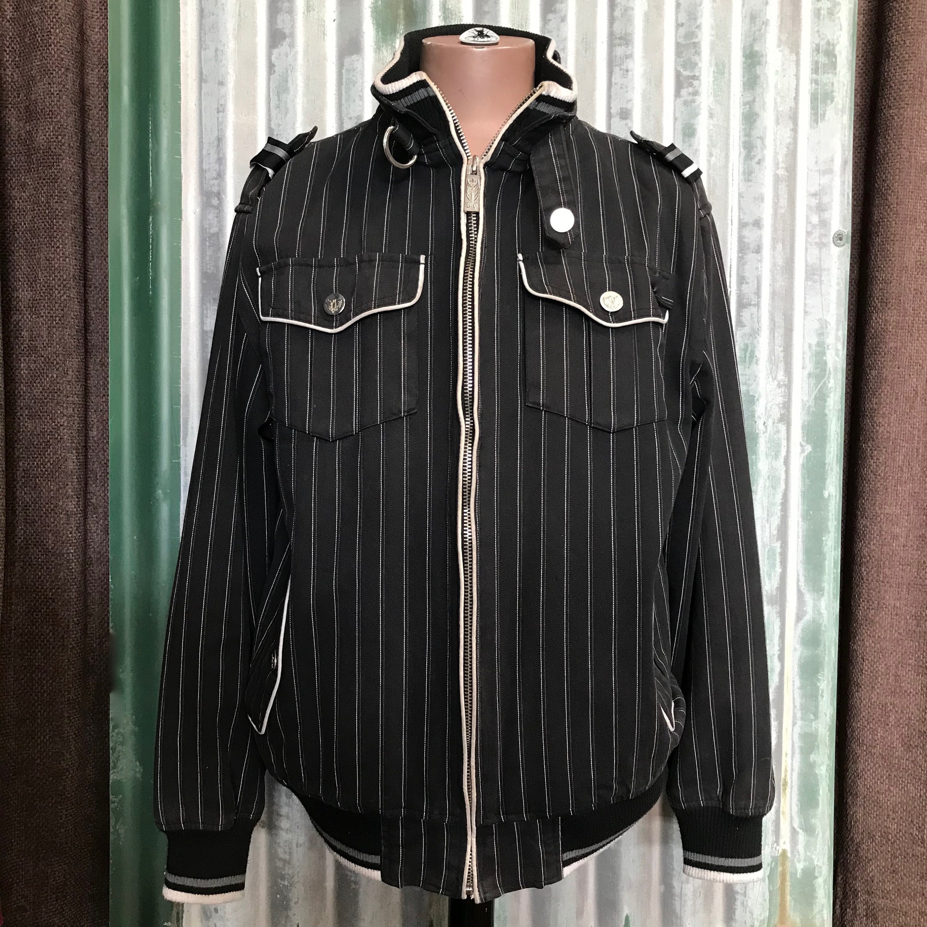 Preloved Black Pinstripe Jacket Sz L OOAK | Etsy