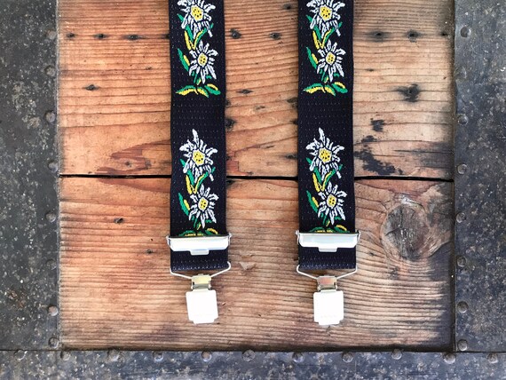 Vintage Braces - Black with Daisy Print - OOAK