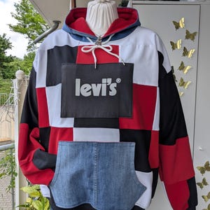 Upcycling Patchwork Hoodie Modell: Schachbrett bis ca. Gr. 54 Plus Size