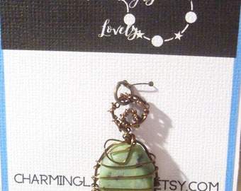 Serpentine Antique Bronze Wrapped Gemstone/ Wire Wrapped Pendant/ Handmade Supplies/ Jewelry Making Supplies/ Craft Supply