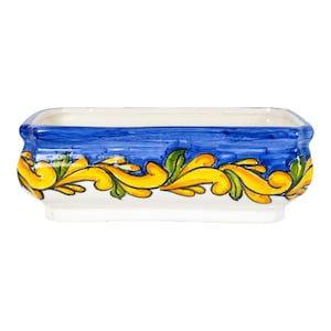 Bonsai pot Italian ceramic, hand painted, baroque scroll, blue white yellow, choose color, made in Italy, Vietri Amalfi, 25x13cm