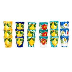 Set Bicchierini Limoncello Ceramica Italiana Artistica | Bicchieri da Shot Dipinti a Mano Made in Italy | Limoni Amalfi Vietri Case 28ml