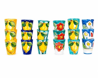 Zestaw kieliszków do limoncello – włoska ceramika artystyczna | Ręcznie malowane kieliszki do limoncello wyprodukowane we Włoszech | Etui Amalfi Lemons Vietri 28 ml