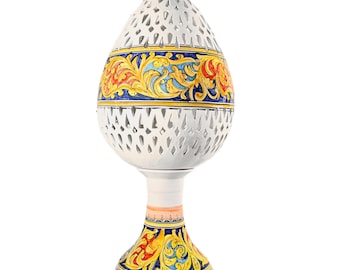 Lámpara gigante de cerámica Amalfi de 1 metro, lámpara de decoración barroca, artesanía de lujo hecha a mano, iluminación para villas, hecha en Italia.