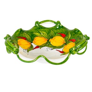 Large Ceramic Centerpiece Bowl Italian Pottery | Hand Painted Fruit Bowl Made in Italy | Amalfi Lemon & Chili Pepper Vietri Style 15"