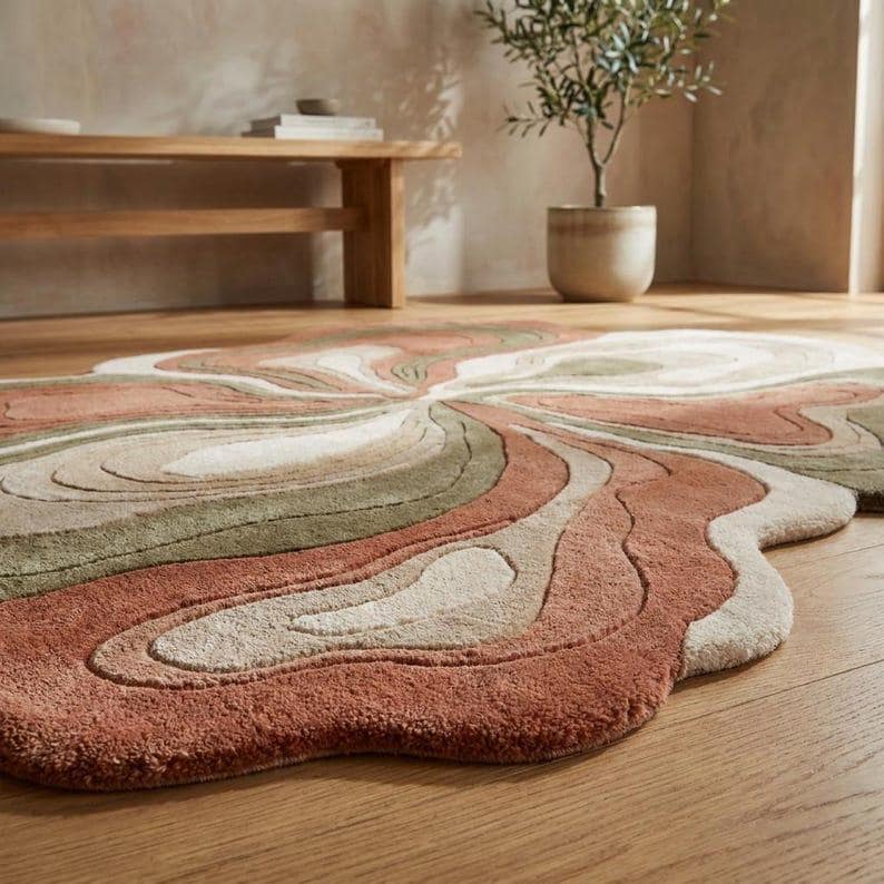 Hand Tufted Wool Rug, Modern Abstract Irregular Floral Area Rug ...