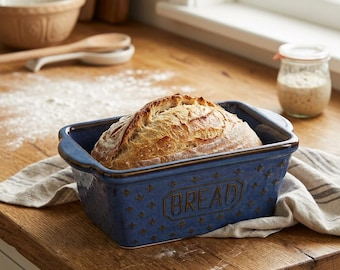 Vintage Embossed Ceramic Mini Loaf Pan Set, Farmhouse Bread Baking Dish