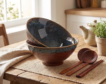 Ceramic Ramen Bowl Set, 40 oz Reactive Glaze Noodles Bowl with Chopsticks Spoons