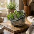 Handmade Ceramic Herb Stripper Bowl, 4 Hole Sizes Kitchen Gadget, 3 Colors