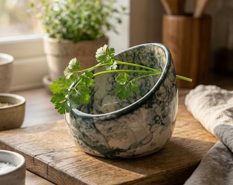 Handmade Ceramic Herb Stripper Bowl, 4 Hole Sizes Kitchen Gadget, 3 Colors