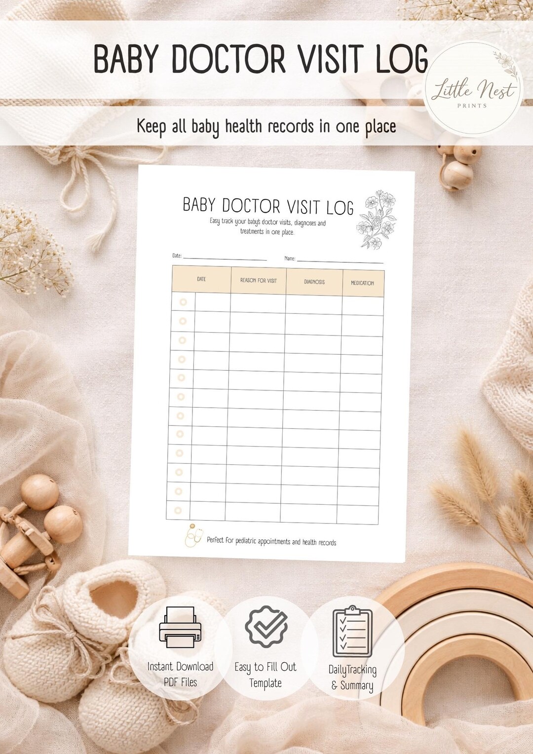 Baby Doctor Visit Log Printable, Newborn Health Tracker, Infant Medical ...