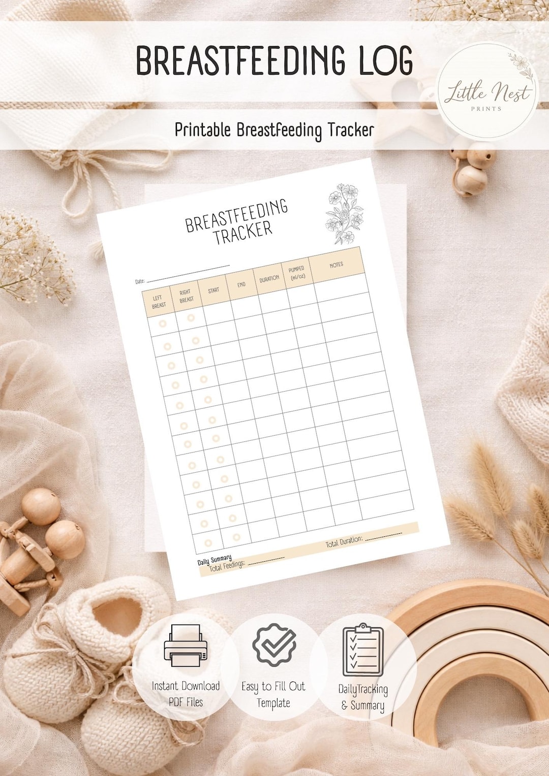 Breastfeeding Tracker Printable, Baby Feeding Log PDF, Newborn Feeding ...