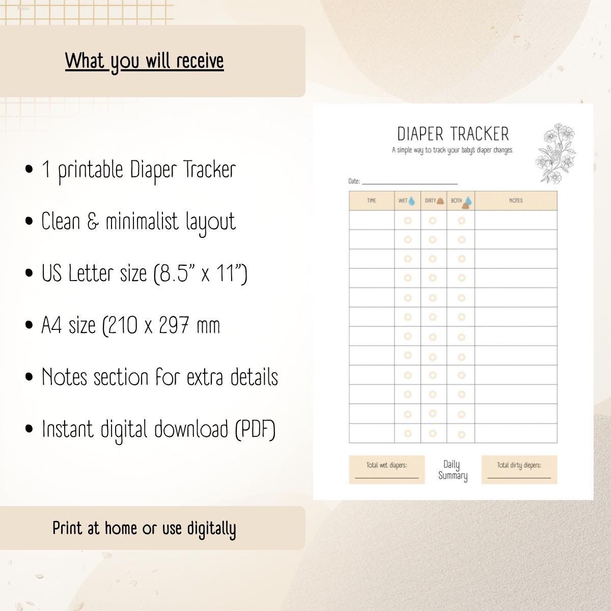 Diaper Tracker Printable, Baby Diaper Log, Newborn Diaper Chart, Baby ...