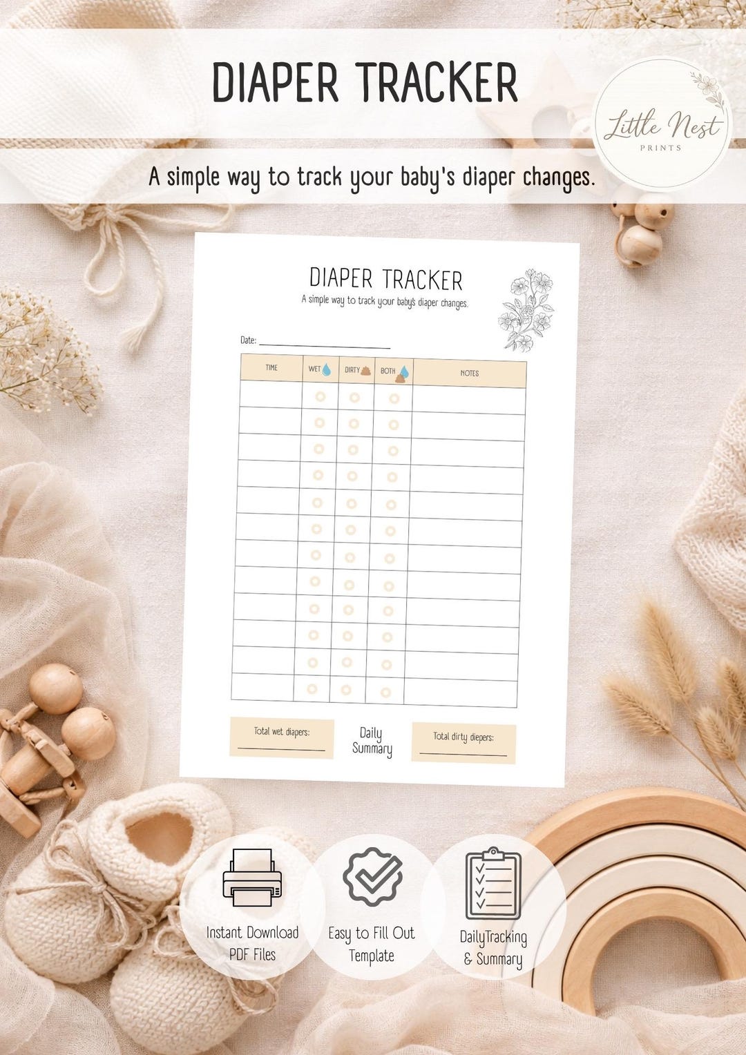 Diaper Tracker Printable, Baby Diaper Log, Newborn Diaper Chart, Baby ...