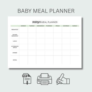 Baby Meal Planner Printable PDF, Weekly Baby Food Tracker, Instant Download, A4